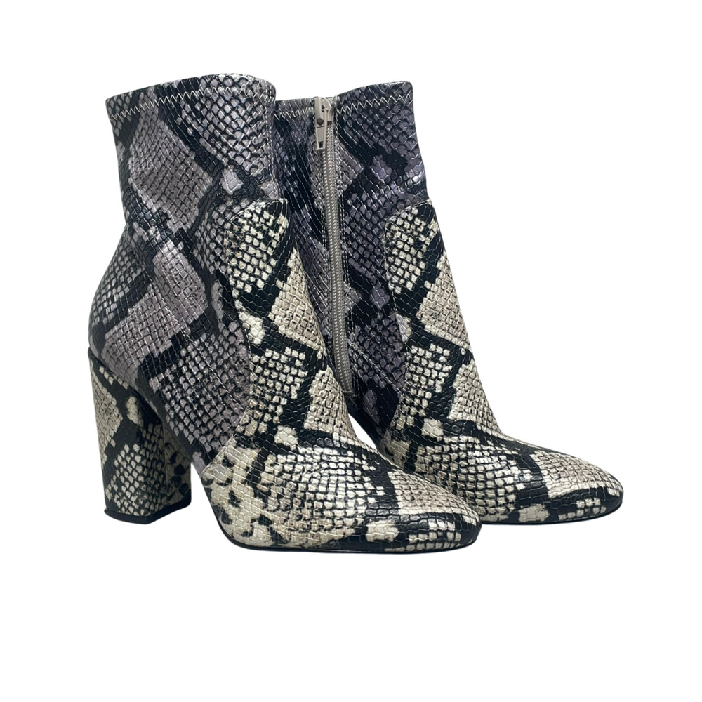 Aldo Sz 6 Aurella Ankle Boots 3.5" Block Heel Black  White Snakeskin Print